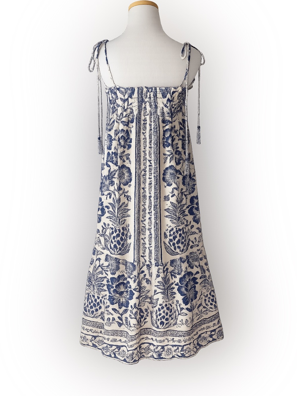 Farm Rio Blue Pineapple Garden Shoulder-Tie Midi Dress Size L - Picture 9 of 10